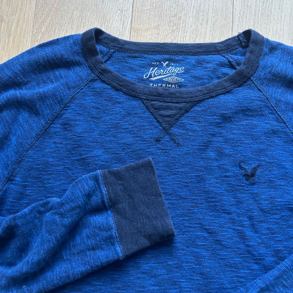 American Eagle Thermal Shirt L Blue‎ Long Sleeve Heritage Classic Fit Collegiate